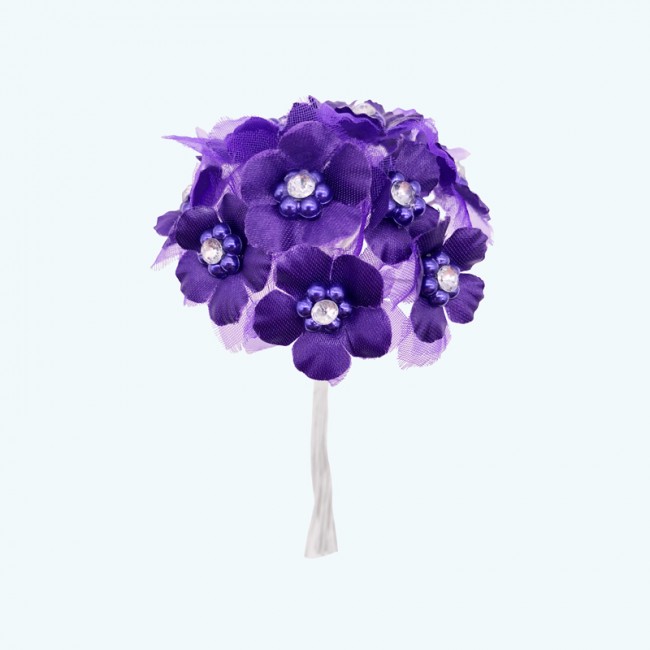 2" Diameter Satin Flower with Crystal 12X12 | Purple